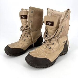 UGG Women's Adirondack II Sand Waterproof Leather Fur Snow Boots Beige Size 8